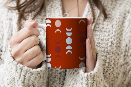 Mok - Koffiemok - Maan - Rood - Patroon - Mokken - 350 ML - Beker - Koffiemokken - Theemok