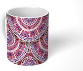Mok - Koffiemok - Bloemen - Rood - Blauw - Patronen - Mokken - 350 ML - Beker - Koffiemokken - Theemok