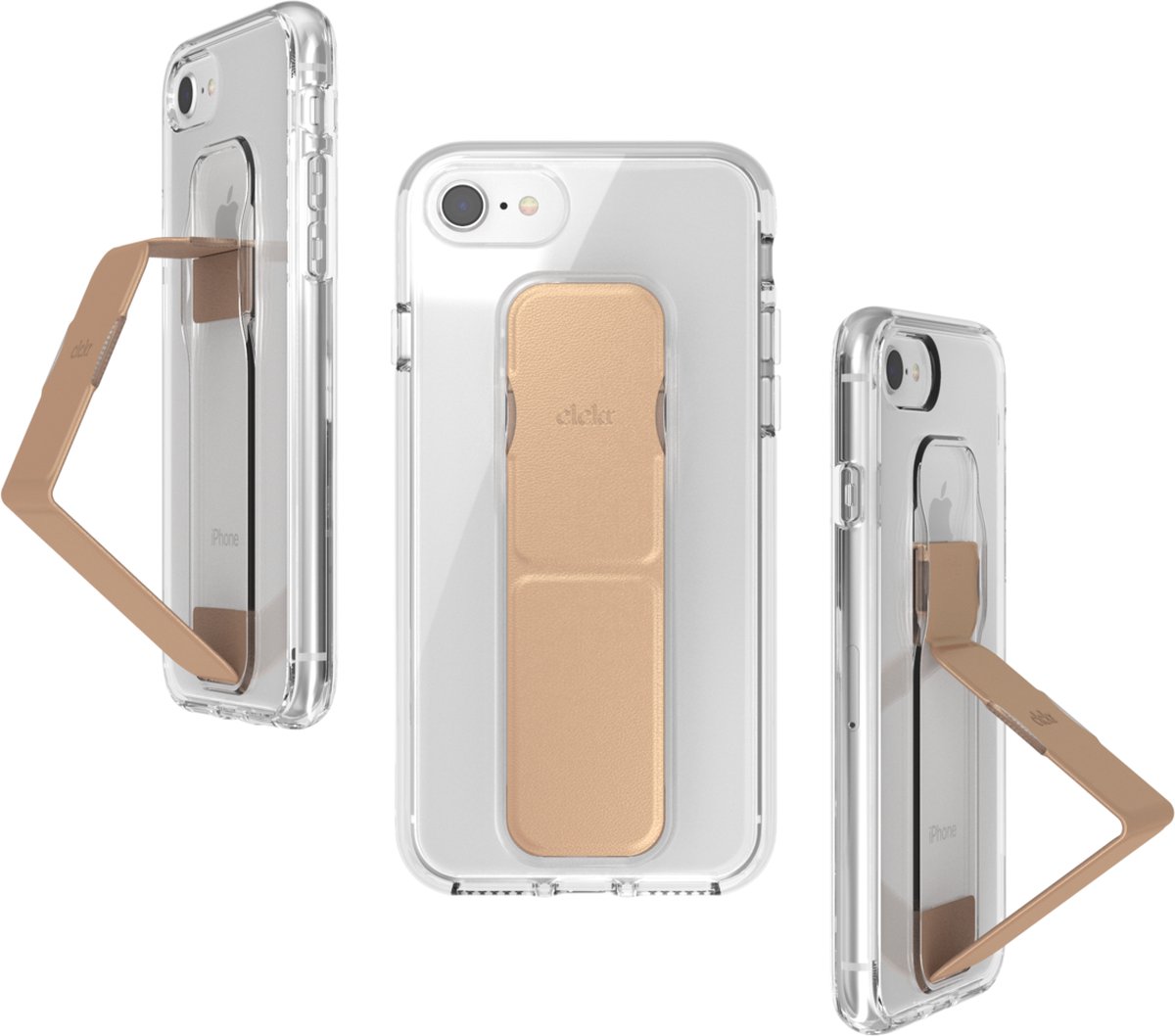 CLCKR grip case standaard valbestendig hoesje iPhone 6 6s 7 8 SE 2020 SE 2022 - Doorzichtig Roségoud