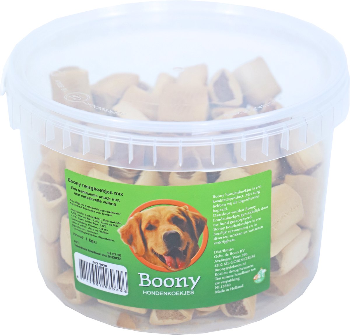 Boony hondenkoek mergkoekjes mix, emmer a 1000 gram.