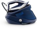 Donkerblauw Tefal Pro Express Vision stoomstrijkijzer op zijn basis, met de strijkijzerunit erop geplaatst.