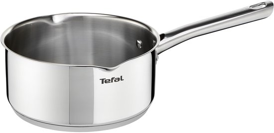 Roestvrijstalen steelpan met korte steel.
