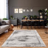 Grijs Tapijt Laagpolig Vloerkleed Koho Marmer Vibes Vintage Stijl - 80x150cm- Modern - Woonkamer - Salon - Slaapkamer - Eetkamer