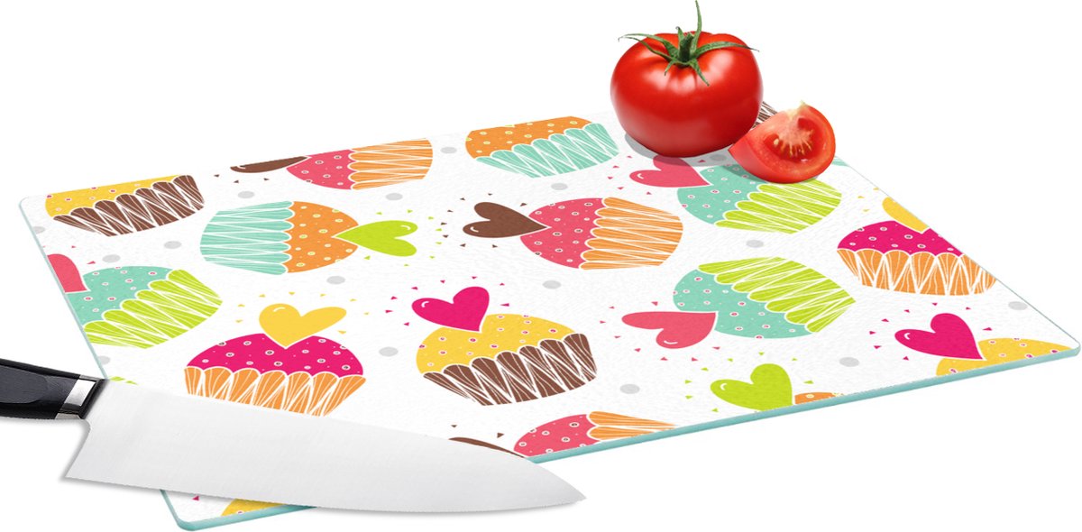 Glazen Snijplank - 39x28 - Muffin - Regenboog - Design - Hart - Snijplanken Glas
