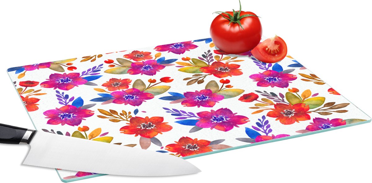 Glazen Snijplank - 39x28 - Waterverf - Bloemen - Paars - Snijplanken Glas