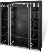 Kledingkast - Draagbaar - Oprolbare hoes - Met vakken en stangen - 45x150x176cm - Stof - Zwart