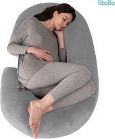 Litollo® Zwangerschapskussen (C-vorm) - Voedingskussen - Lichaamskussen - Zijslaapkussen - Body pillow - Grijs