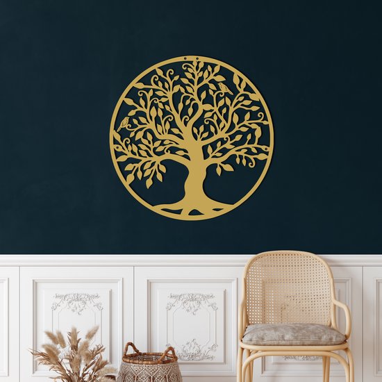 Wanddecoratie |Family Tree decor | Metal - Wall Art | Muurdecoratie | Woonkamer |Gouden| 60x60cm
