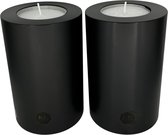 Bia Blush - Elegante, moderne, zwarte Theelichthouders - 2stuks - 10x15cm -  Incl. theelichtjes