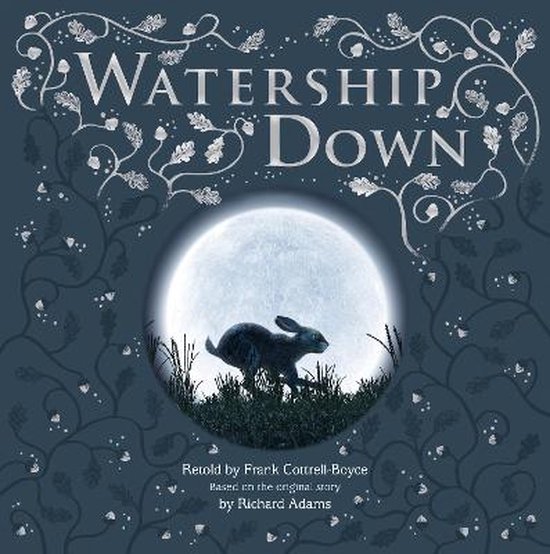 Couverture de livre avec un lapin sous une pleine lune, avec le texte "Watership Down".