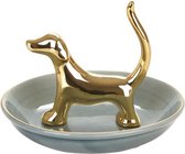 ringhouder hond 8 x 10 cm porselein goud/groen