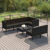 8-delige Loungeset met kussens poly rattan zwart