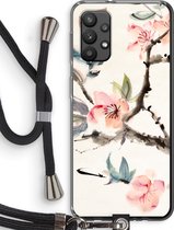 Case Company® - Samsung Galaxy A32 4G hoesje met Koord - Japanse bloemen - Telefoonhoesje met Zwart Koord - Bescherming aan alle Kanten en Over de Schermrand