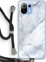 Case Company® - Xiaomi Mi 11 Lite hoesje met Koord - Witte marmer - Telefoonhoesje met Zwart Koord - Bescherming aan alle Kanten en Over de Schermrand