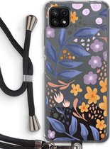 Case Company® - Samsung Galaxy A22 5G hoesje met Koord - Flowers with blue leaves - Telefoonhoesje met Zwart Koord - Bescherming aan alle Kanten en Over de Schermrand