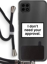 Case Company® - Samsung Galaxy A22 4G hoesje met Koord - Don't need approval - Telefoonhoesje met Zwart Koord - Bescherming aan alle Kanten en Over de Schermrand