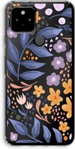 Case Company® - Google Pixel 5 hoesje - Flowers with blue leaves - Soft Cover Telefoonhoesje - Bescherming aan alle Kanten en Schermrand