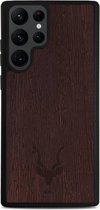 Kudu Samsung Galaxy S22 Ultra hoesje case - Houten backcover - Handgemaakt en afgewerkt met duurzaam TPU - Walnoot - Zwart