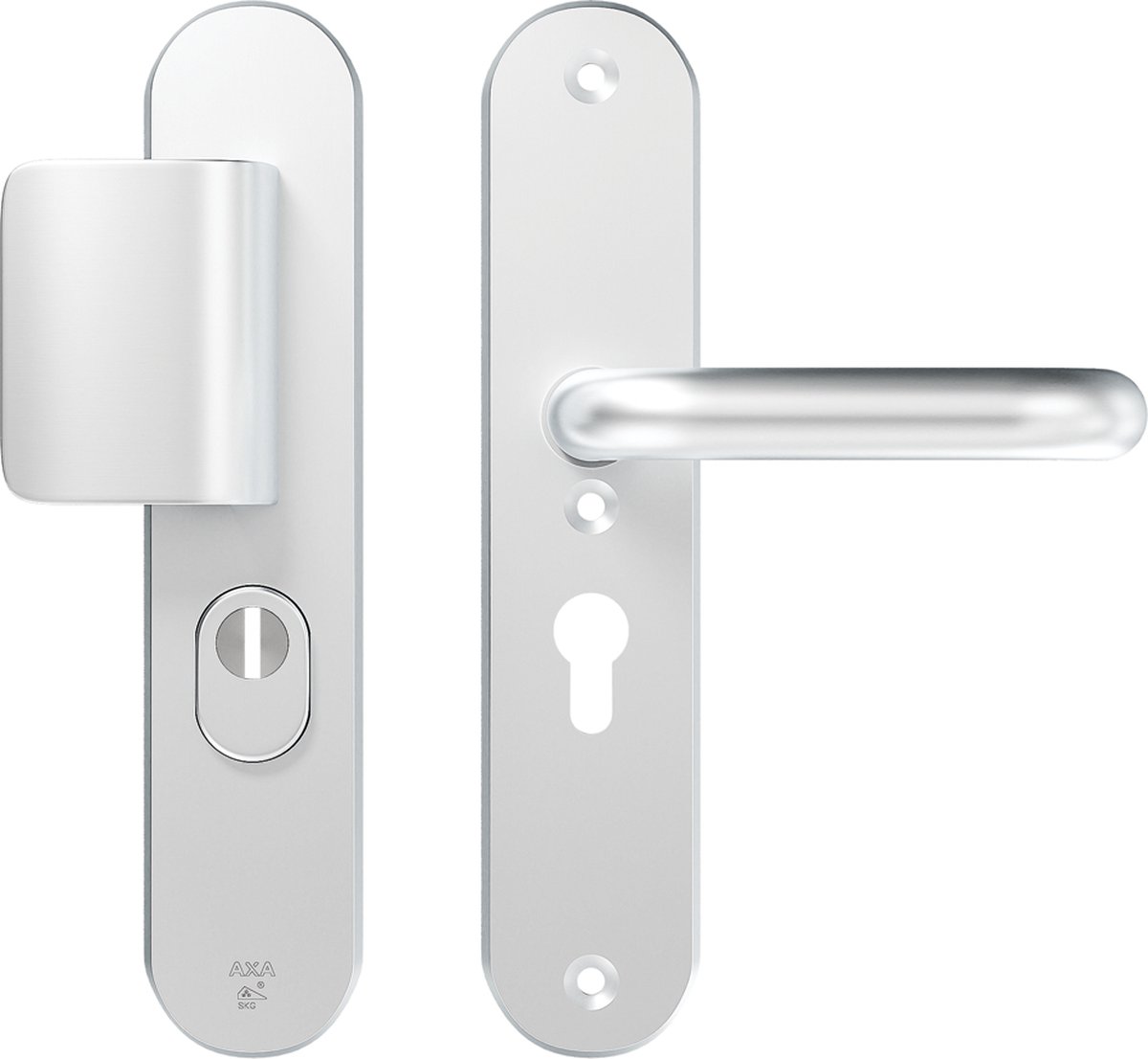 AXA Veiligheidsbeslag (Oval Plus) Aluminium glad: Duwer-Kruk (model D-duwer/U) PC55 met kerntrekbeveiliging SKG***