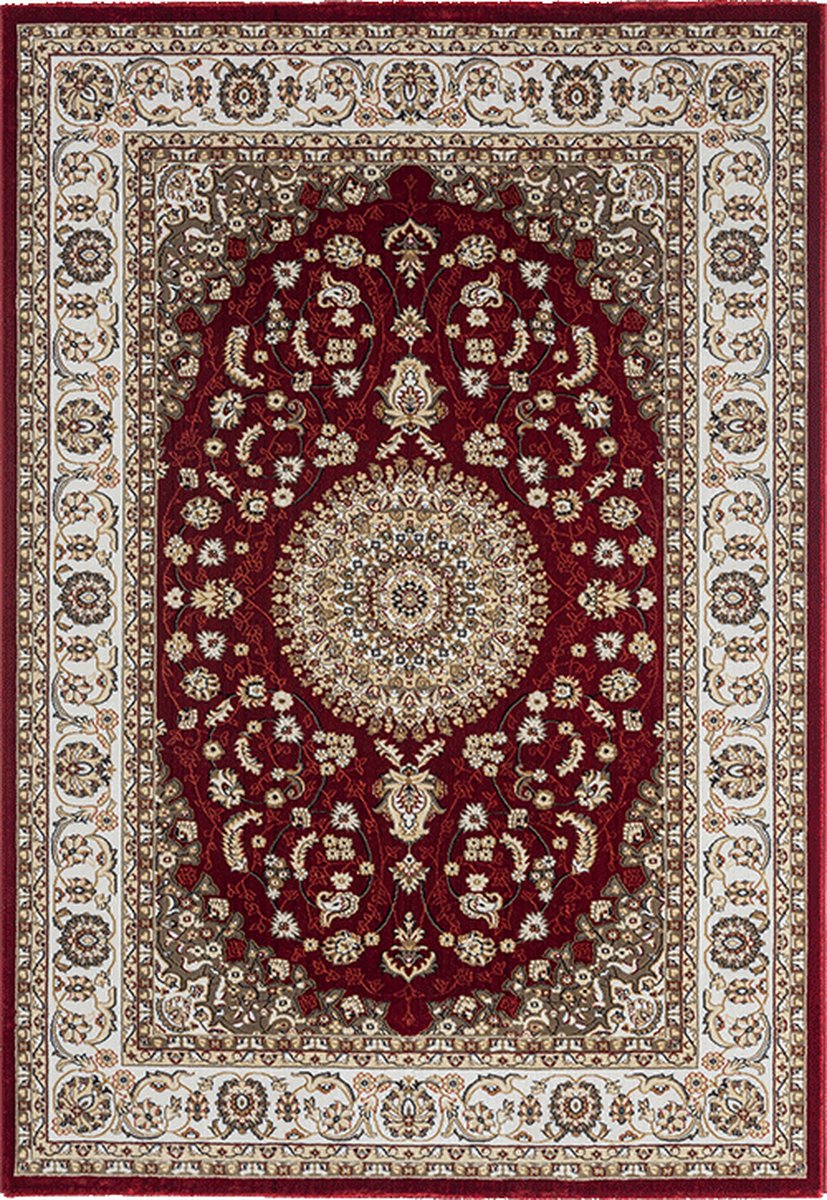 Vloerkleed Dubai Deluxe – Klassiek Oosters Medaillonmotief in Rood en Crème - 160 x 230 cm