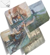 Wenskaarten set Piet Mondriaan - 12 dubbele kaarten met enveloppen - blanco wenskaarten zonder tekst