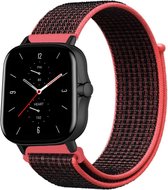Nylon Smartwatch bandje - Geschikt voor  Amazfit GTS 2 nylon band - zwart/rood - Strap-it Horlogeband / Polsband / Armband