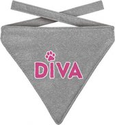 hondenhalsdoek Diva grijs/roze polyester maat S
