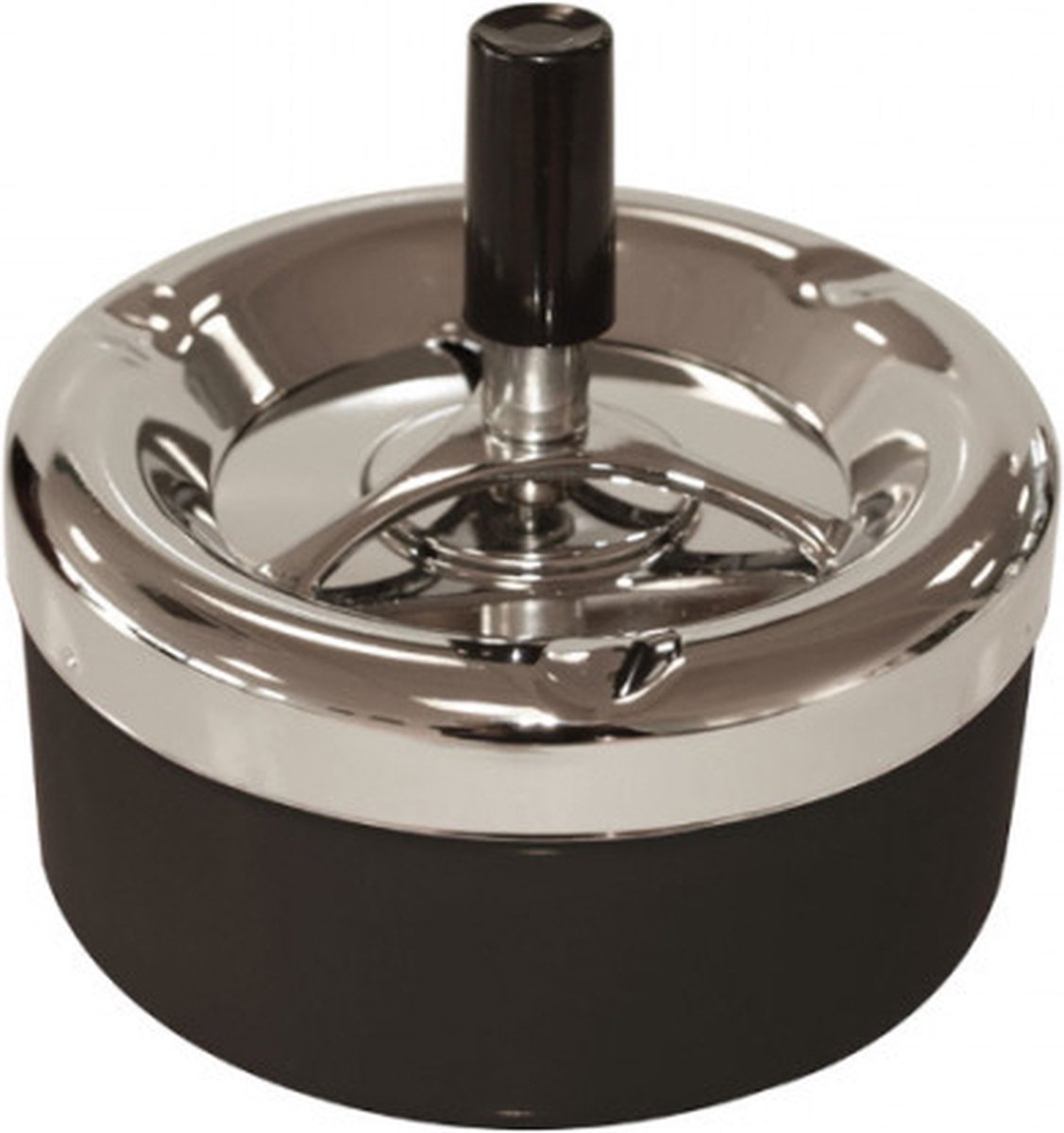 Goedkoopste Ronde draaiasbak/drukasbak zwart/chroom 13 cm - Terrasasbak - Stormasbak