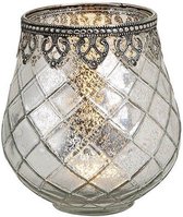 1x Photophore / photophores lanternes argent antique 14 x 13 cm métal / verre - Accessoires de maison pour la maison / décorations pour la maison bougeoirs