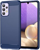 Samsung Galaxy A33 Hoesje - MobyDefend TPU Gelcase - Geborsteld Metaal + Carbonlook - Navy Blauw - GSM Hoesje - Telefoonhoesje Geschikt Voor: Samsung Galaxy A33