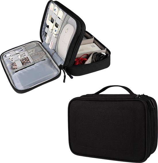 YONO Cable Organizer Bag Large - Sac de câble compact - Sac de rangement pour appareils Électronique et Accessoires de vêtements pour bébé - Étui à crayons - Zwart
