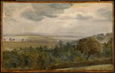 Kunst: Lionel Bicknell Constable, Extensive Landscape with Clouds, c. 1850, Schilderij op canvas, formaat is 30X45 CM