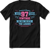 97 Jaar Legend - Feest kado T-Shirt Heren / Dames - Licht Blauw / Licht Roze - Perfect Verjaardag Cadeau Shirt - grappige Spreuken, Zinnen en Teksten. Maat XL