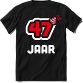 47 Jaar Feest kado T-Shirt Heren / Dames - Perfect Verjaardag Cadeau Shirt - Wit / Rood - Maat L