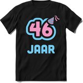 46 Jaar Feest kado T-Shirt Heren / Dames - Perfect Verjaardag Cadeau Shirt - Licht Blauw / Licht Roze - Maat L