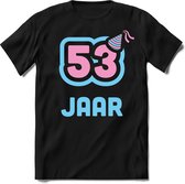 53 Jaar Feest kado T-Shirt Heren / Dames - Perfect Verjaardag Cadeau Shirt - Licht Blauw / Licht Roze - Maat 5XL