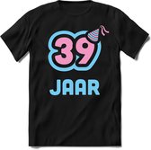 39 Jaar Feest kado T-Shirt Heren / Dames - Perfect Verjaardag Cadeau Shirt - Licht Blauw / Licht Roze - Maat XL