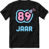 89 Jaar Feest kado T-Shirt Heren / Dames - Perfect Verjaardag Cadeau Shirt - Licht Blauw / Licht Roze - Maat XXL