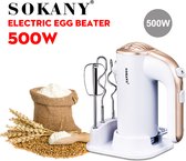 Sokany-500W Mixer- RVS Handmixer-klopper-met basis-voor ramadan-220V 5 snelheden-Ergonomische handgreep-Laag geluidsniveau- met gardes en deeghaken/kneedhaak-wit
