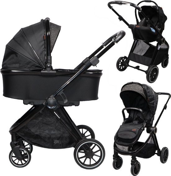 Product: Ding Fenix 3 in 1 Kinderwagen - Zwart - Combi Kinderwagen incl. Autostoel, van het merk Ding