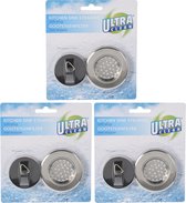 3x pièces évier filtres avec bouchons en acier inoxydable 65 mm - Crépine / passoire - Filtre de vidange - Bonde de lavabo