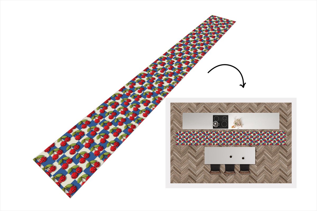 KitchenYeah Keukenloper - Keukenmat - Meiden - Kers - Eten - Patronen - 480x60 cm - Keuken vloerkleed Multicolor