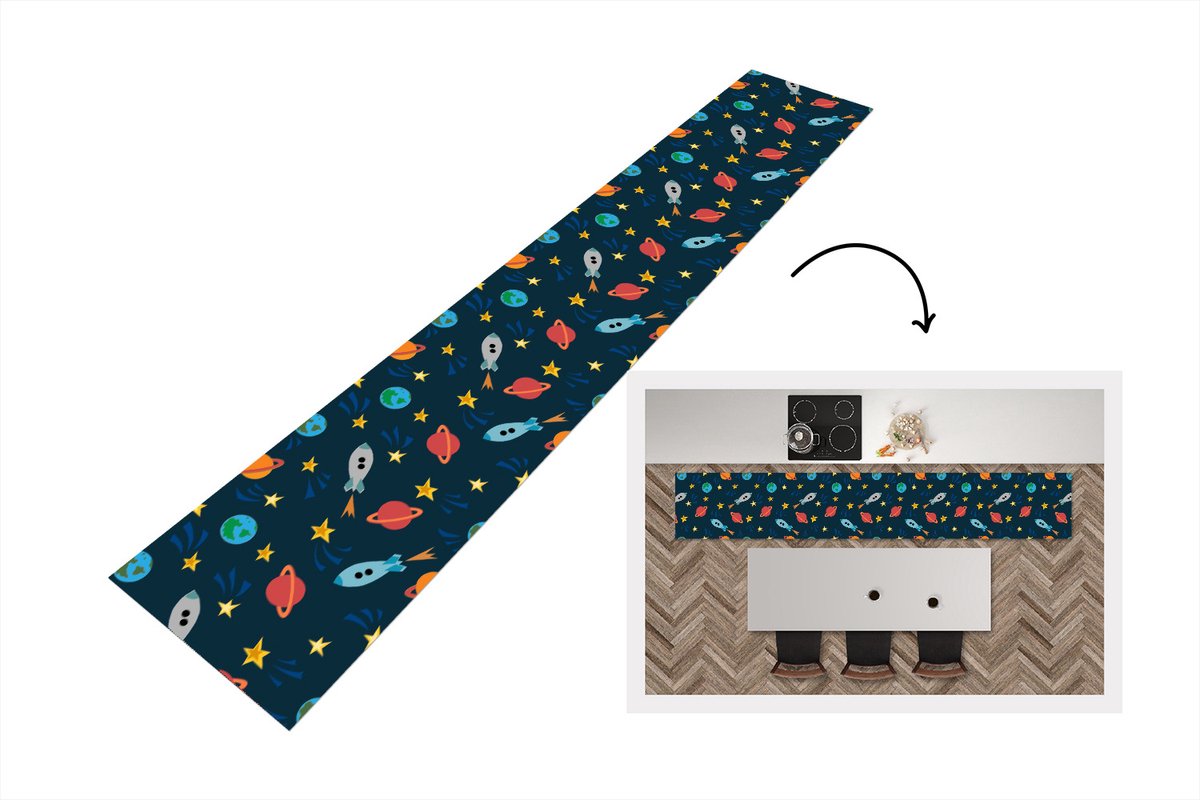 KitchenYeah Keukenloper - Keukenmat - Patronen - Aarde - Ruimte - Raket - 360x60 cm - Keuken vloerkleed Multicolor