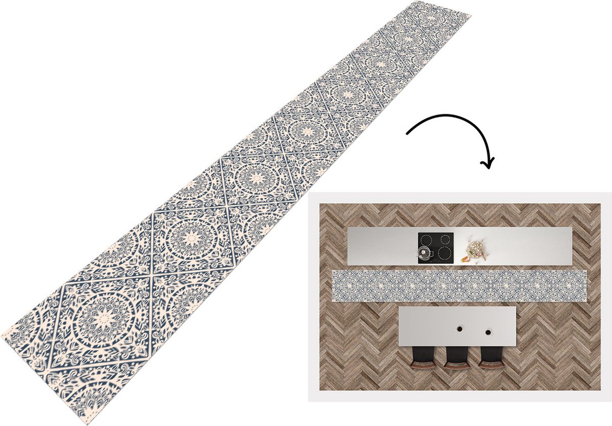 KitchenYeah Keukenloper - Keukenmat - Design - Ornament - Vintage - Retro - 480x60 cm - Keuken vloerkleed Multicolor