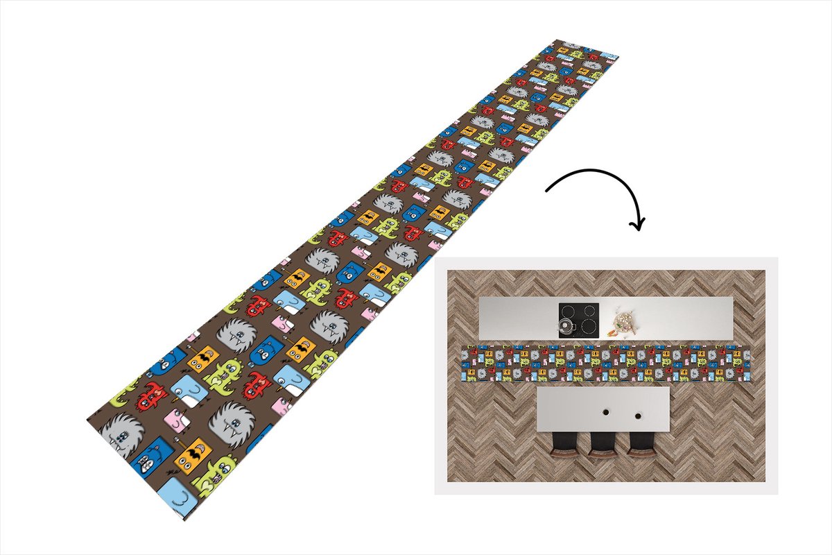KitchenYeah Keukenloper - Keukenmat - Patronen - Monster - Dieren - 480x60 cm - Keuken vloerkleed Multicolor