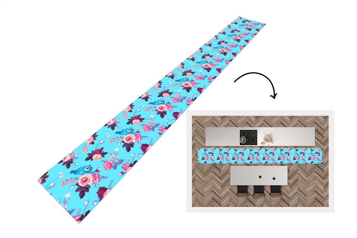 KitchenYeah Keukenloper - Keukenmat - Vogel - Bloemen - Patronen - 480x60 cm - Keuken vloerkleed Multicolor