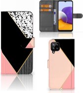 GSM Hoesje Geschikt voor Samsung Galaxy A22 4G | M22 Bookcase Black Pink Shapes