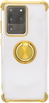 Hoesje Geschikt Voor Samsung Galaxy A51 hoesje silicone met ringhouder Back Cover Case - Transparant/Goud