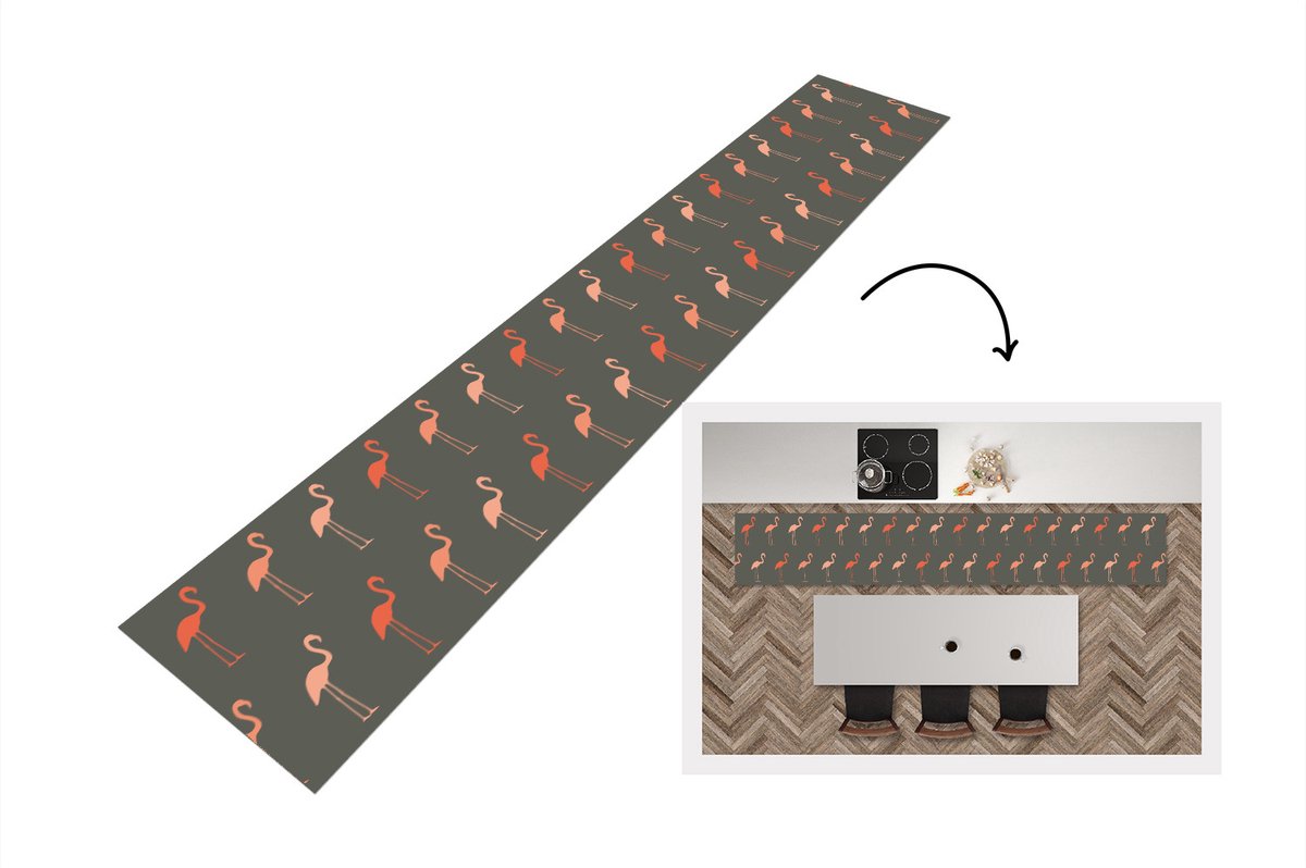 KitchenYeah Keukenloper - Keukenmat - Flamingo - Vogel - Patronen - 360x60 cm - Keuken vloerkleed Multicolor