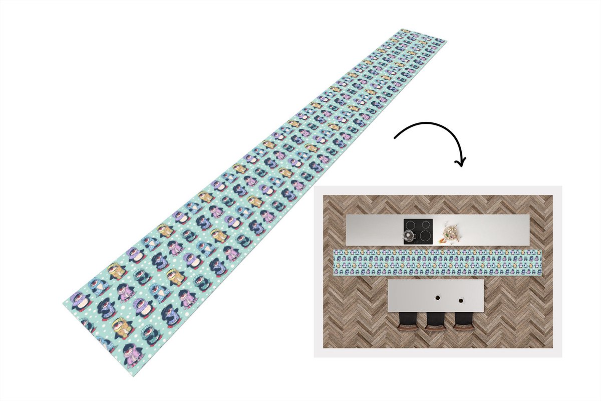 KitchenYeah Keukenloper - Keukenmat - Design - Winter - Pinguïn - 480x60 cm - Keuken vloerkleed Multicolor